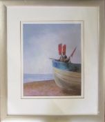 Oil and pastel drawing 'Awaiting the tide' by Baz East (b.