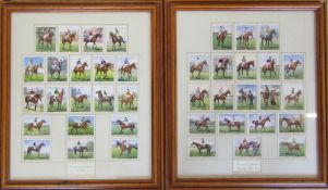 Pair of framed sets of cigarette cards 'Racehorses and Jockeys' by Wills 1938 47 cm x 55 cm