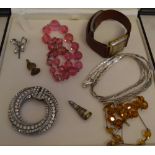 Various costume jewellery including some silver and a wristwatch