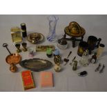 Mixed lot including Portmeirion tankards, modern carriage clock, miniature miners lamp, brass,