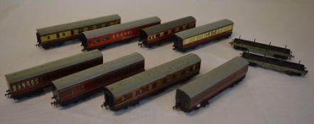 8 Hornby carriages and 2 bogie bolster wagons