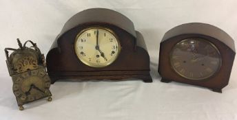 2 1930's mantle clocks & a reproduction brass lantern clock (AF requires wiring)