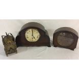 2 1930's mantle clocks & a reproduction brass lantern clock (AF requires wiring)