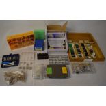 Watch parts - box of watch tools and spares including magnifying glasses, replacement crystals,