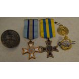Nazi wound badge, Royal Tank regiment cap badge,