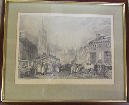 Engraving of Louth Horse Fair by J M W Turner 36 cm x 30 cm (size including frame)