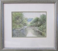 Watercolour of a country stream by Baz East (b.