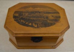 Scottish Mauchline ware octagonal trinket box, the lid printed with a view of Rothesay,
