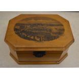 Scottish Mauchline ware octagonal trinket box, the lid printed with a view of Rothesay,