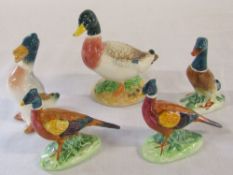 Beswick duck and pheasants with 2 smaller ducks marked 'England'