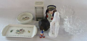 Selection of ceramics and glassware inc Wedgwood Beatrix Potter, Spode 'Jane' figurine, Noddy,