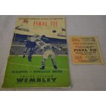 Wembley Stadium 1951 final tie program and ticket stub for Blackpool vs Newcastle United