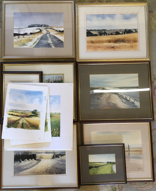 Collection of Tom Brooker watercolours of Lincolnshire landscapes,