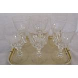 Set of 6 glass wine goblets with animal and bird etchings such as Highland cattle and an eagle
