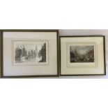 Framed lithograph of Bruges & a print of Turner's view of Louth horse market
