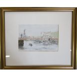 Cornish School watercolour 'Porthleven Harbour' indistinctly signed,