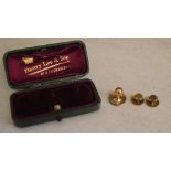 2 9ct gold studs and a yellow metal stud, total approx weight 2.