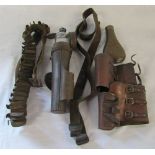 Copper powder flask, leather gaiters/belt,