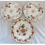 3 Royal Crown Derby plates inc Asian Rose D 27 cm