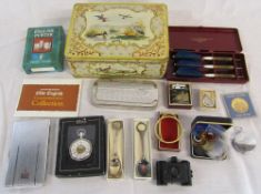 Various items inc Sida miniature camera, Hereford Cathedral bronze coin, commemorative coins,