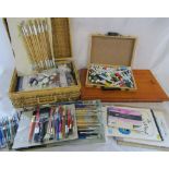 Large quantity of artists materials inc sketch pads, brushes, paints,