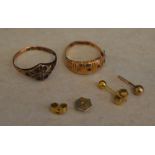 Various gold scrap including a 15ct gold ring, 12ct gold ring and various 9ct gold earrings,
