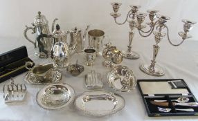 Assorted silver plate inc pair of candelabras, hip flask,