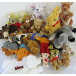 Assorted soft toys inc Lindt bunny, Basil Brush,