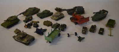 Quantity of die cast army vehicles including Dinky and Corgi (playworn)