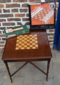 Reproduction games table and a quantity of games including Saitek electronic chess, scrabble,