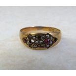 9ct gold ring with rubies and seed pearls (2 stones & 2 pearls missing) size O weight 2.