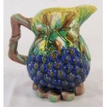 Majolica style jug with grapes and vines H 19 cm