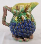 Majolica style jug with grapes and vines H 19 cm