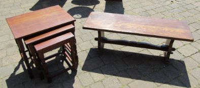 Nest of tables and a refectory style coffee table