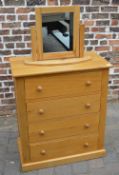 Oak chest of drawers and mirror