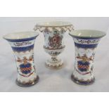 3 small armorial Samson vases