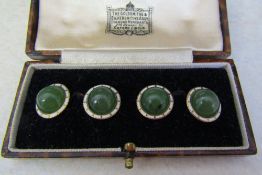 Cased pair of 15ct gold jade and enamel cufflink's total weight 9.