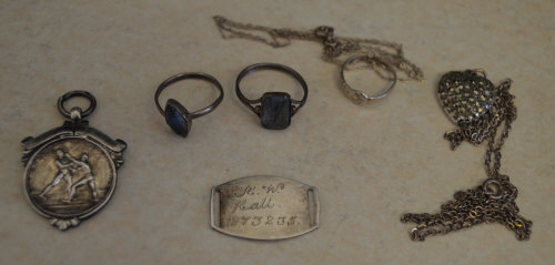 Various silver and white metal including rings