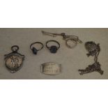 Various silver and white metal including rings