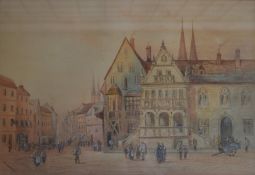 Watercolour of a street scene,