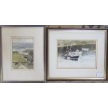 2 Watercolours of harbour scenes by Baz East (b.