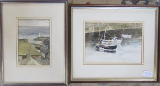 2 Watercolours of harbour scenes by Baz East (b.