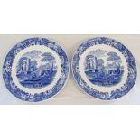 Pair of Copeland Spode blue and white chargers D 36 cm