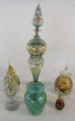 Assorted glassware inc iridescent vase & perfume bottles