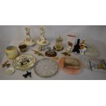 Various ceramics including Indian tree, brass nut crackers,