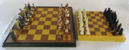 2 chess boards and pieces (Henry VIII set has 2 missing pawns & 2 knights af)