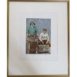 Limited edition woodblock print no 15/60 'Sheringham Fishermen 11 (Norfolk' by Jane Hope signed and