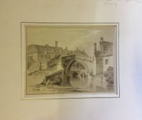 David N Robinson collection - Early 19th century unframed watercolour of Crowland bridge