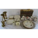 Various ceramics and brassware inc child's tea set (af) by B P Co 'Filbert' retailed by Pettigrew &