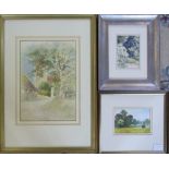3 Watercolours of a rural scene 30 cm x 28 cm,